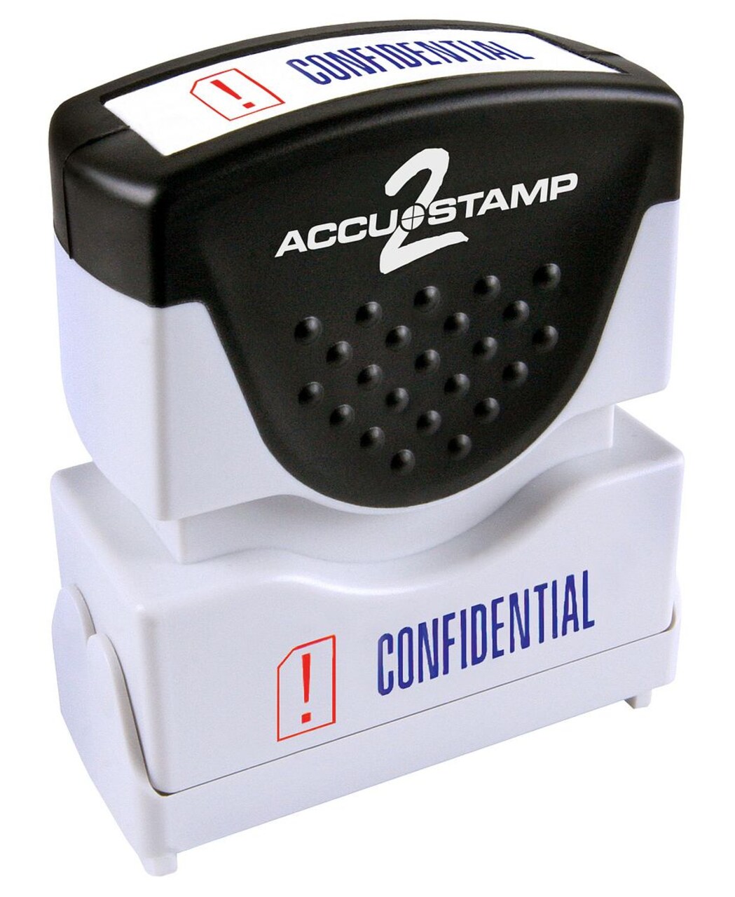 ACCUSTAMP2 Message Stamp, 2-color, Pre-inked, CONFIDENTIAL, 1-5/8" x 1/2" impression size, Blue Message with Red Symbol